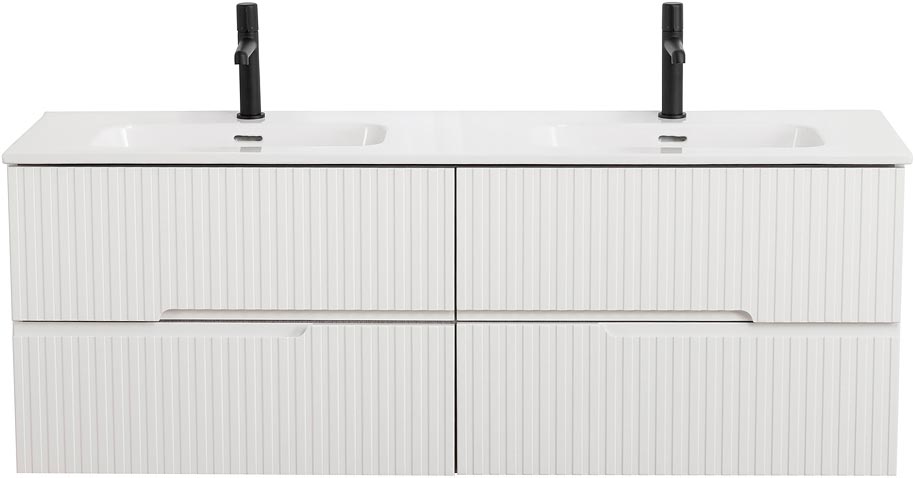 База под раковину подвесная с 4 выдвиж ящиками, 1400х450xh500мм, без раковины,с 2 чашами (цв.Bianco Lucido), Duet ZZ