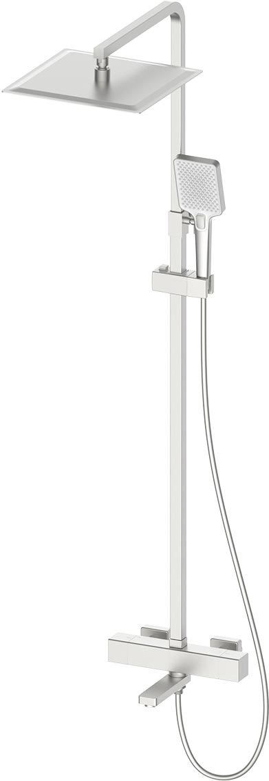 Смеситель-термостат для ванны(душа), со стационарным верхн.душем 30х20см., душевая лейка, шланг в компл., (цв.брашированный никель), D-LINE ZZ