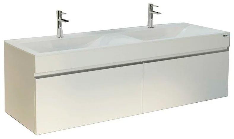 Тумба подвесная 140 см, 2 выдвижны ящика, БЕЗ раковины, цвет белый глянец ZZ