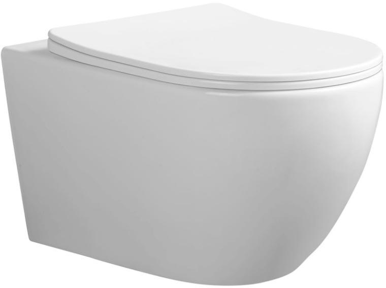 Унитаз подвесной, безободковый, круговой смыв торнадо, цвет белый, с тонкой крышкой-сиденьем микролифт, ZZ