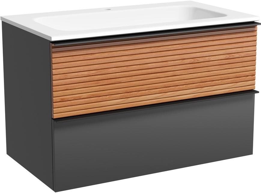 Тумба подвесная 790х445х500мм, без раковины,c 2 ящиками, ручки чёрные накладные, цвет дуб красный/графит ZZ