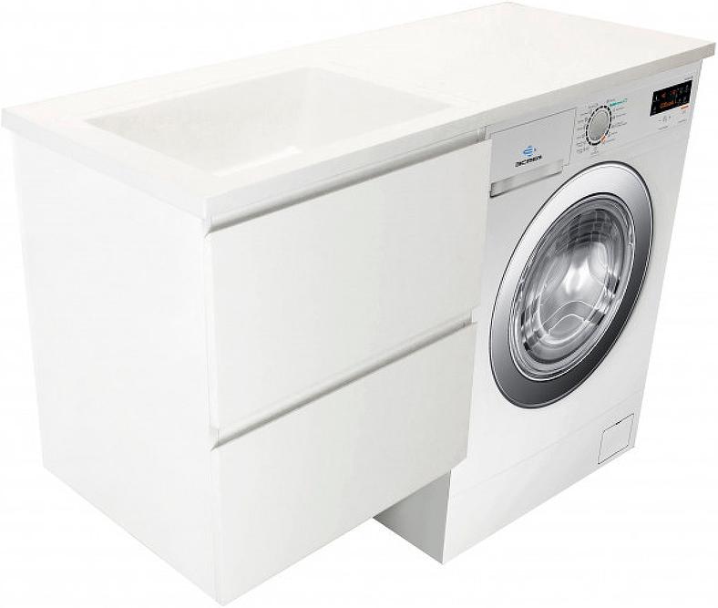 Тумба подвесная 1300х482 см, тумба слева, 2 ящика, цв. белый. раковина в комплекте, БЕЗ кронштейна ZZ