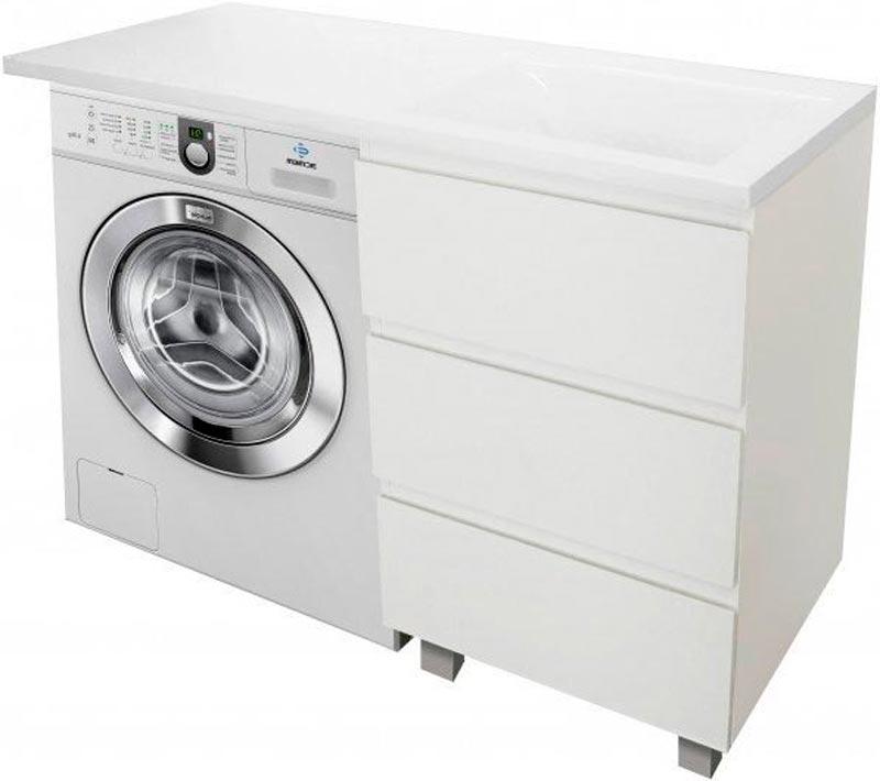 Тумба напольная 1300х482 см, тумба справа, 3 ящика, цв. белый. раковина в комплекте, БЕЗ кронштейна ZZ