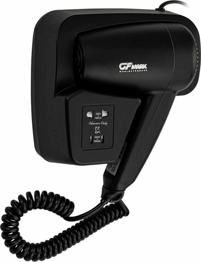 Фен стационарный для волос в ванную комнату с боковым креплением, с розеткой 1200W, цв.черный ZZ