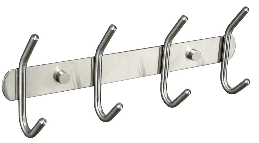 Вешалка GFmark с четырьмя крючками прямая на планке, из нержавеющей стали, цв. хром, ZZ