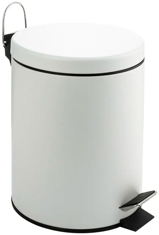 Ведро круглое 5 л, эмаль, с педалью, из нержавеющей стали, цв.белый ZZ