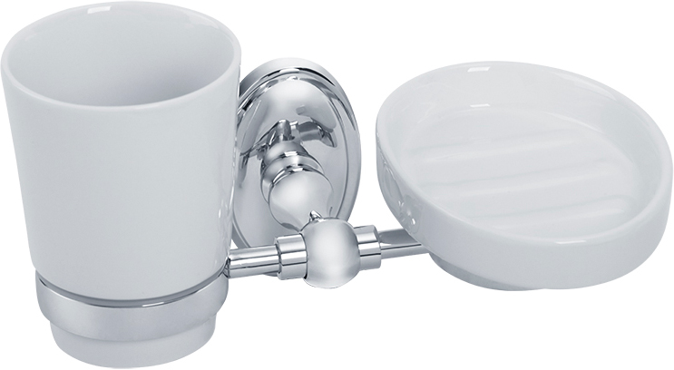 Стакан с мыльницей настенный, хром/керамика XX