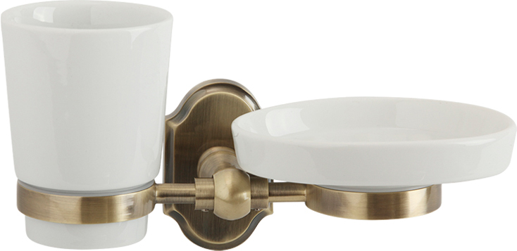 Стакан с мыльницей настенный, бронза/керамика XX