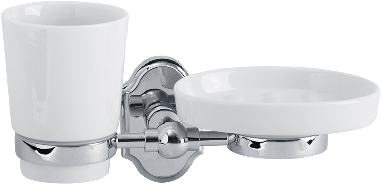 Стакан с мыльницей настенный, хром/керамика XX