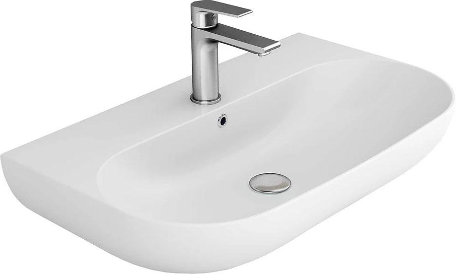 Раковина подвесная/накладная овальная с отверстием под смесительBien Vokha 70x42x16 см, свли-перелив в комплекте, без донного клапана, цв. белый ZZ