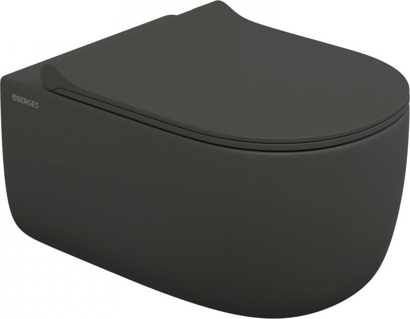 Подвесной унитаз EGO XL, c крышкой-сиденьем микролифт, безободковый, цв.матовый антрацит, ZZ