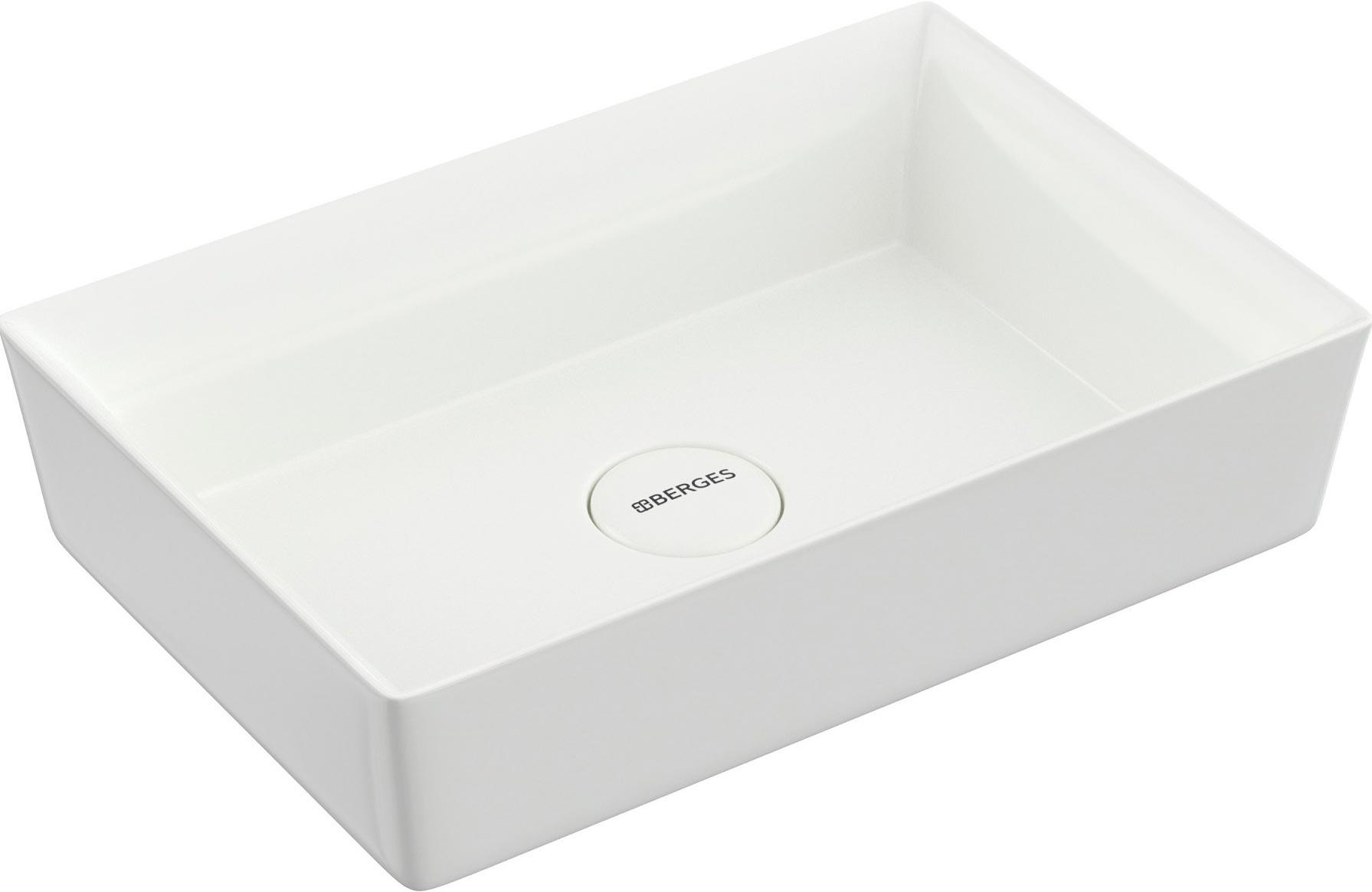 Раковина 55х38 cм, накладная БЕЗ отверстия под смеситель, с декоративной крышкой слива, цв.белый