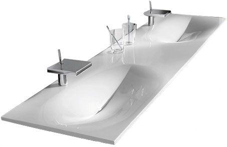 Умывальник на 2 раковины (минералн.литье, цв.белый) 2000х500хh16мм, глубина выемки под рак.100мм, (по 1 отверстию д/смесит. в каждой раковине) Pli ZZ