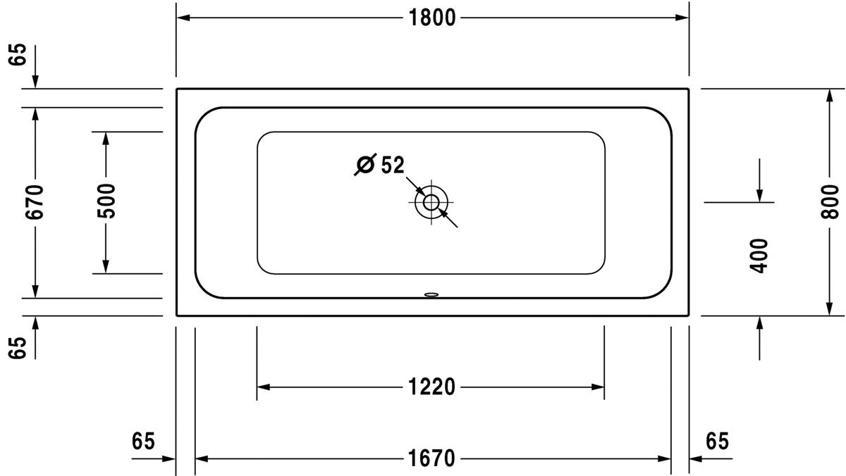Ванна 1800х800хh420мм, выпуск в центре, (без ножек арт.790127 00 0 00 0000 и удлиненного сифона), D-Code ZZ