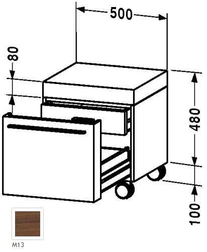 Мобильная тумба 500х550xh58мм, (1 выдвиж. ящик и 1 внутр. ящик),петли справа (шпон.натур.,цв.американский орех), Fogo ZZ