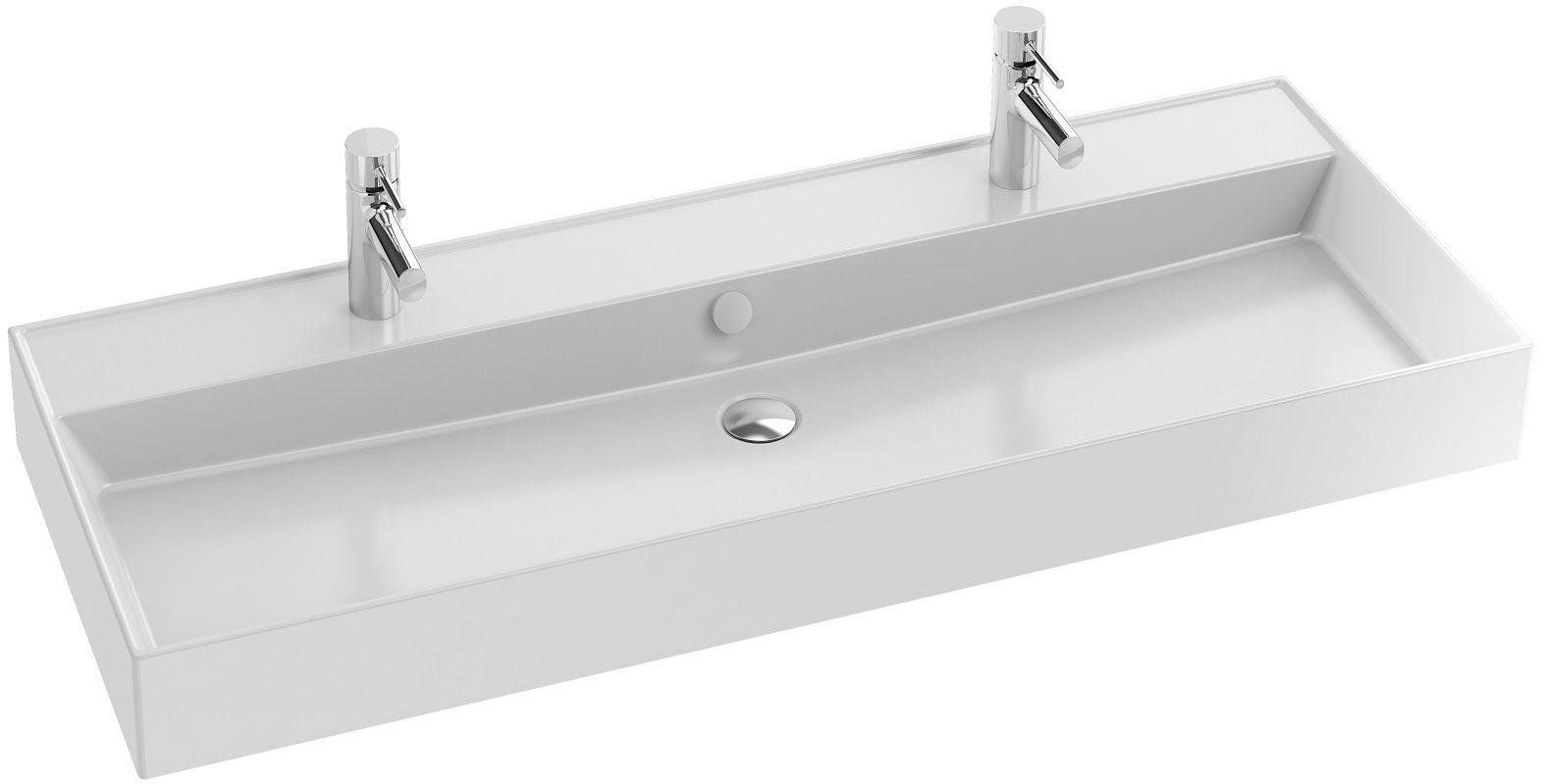 Раковина подвесная/накладная 120*46 см, 2 отверстия под смеситель, цв. белый ZZ