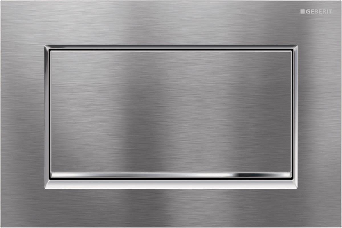 Клавиша одинарного смыва, для системы смыв стоп, (цинковое литье, рамка, кнопка цв.хром структурный, декор.полоска цв.хром глянц.), Sigma 30 ZZ