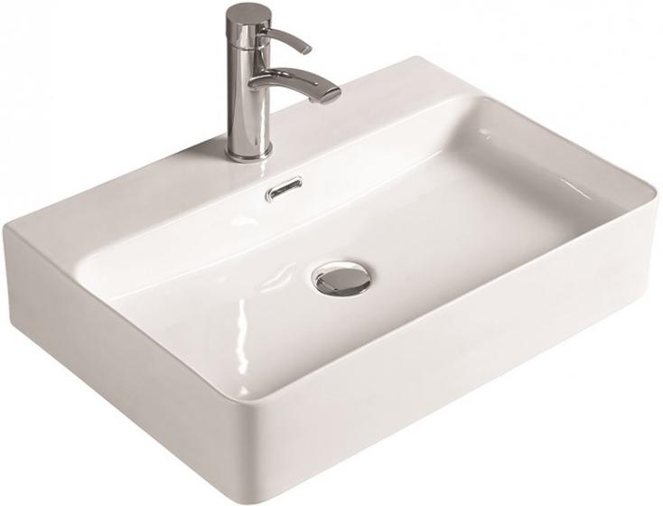 Раковина накладная 60.5x41.5x13.5 см, встроенный слив-перелив, БЕЗ донного клапана, белая ZZ