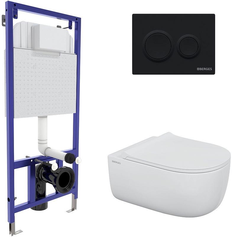 Комплект: Унитаз подвесной EGO XL Rimless + сиденье с микролифтом Okus Slim SO цв.белый+ инсталляция NOVUM525 + клавиша O5 черная,  ZZ