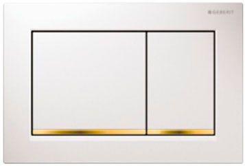 Клавиша двойного смыва (пластик рамка белый, полоса позолота, клавиши белый), Sigma 30 ZZ