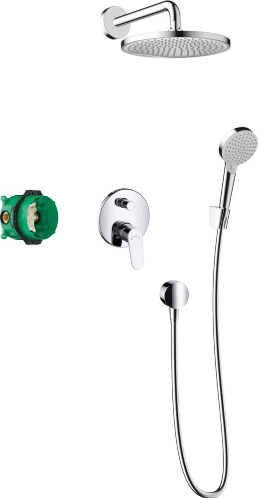 Душ система, встр.в стену: смеситель, встр.часть, верхний душ 23,8cм, стеновой кронштейн, лейка, шланг, шланговое подсоед.), (цв.хром), Crometta S ZZ