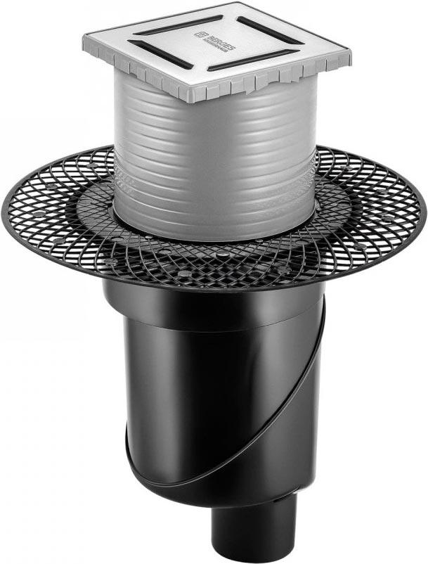 Душевой трап 100*100 мм, выпуск вертикальный, решетка нержавеющая сталь, цв. матовый хром ZZ