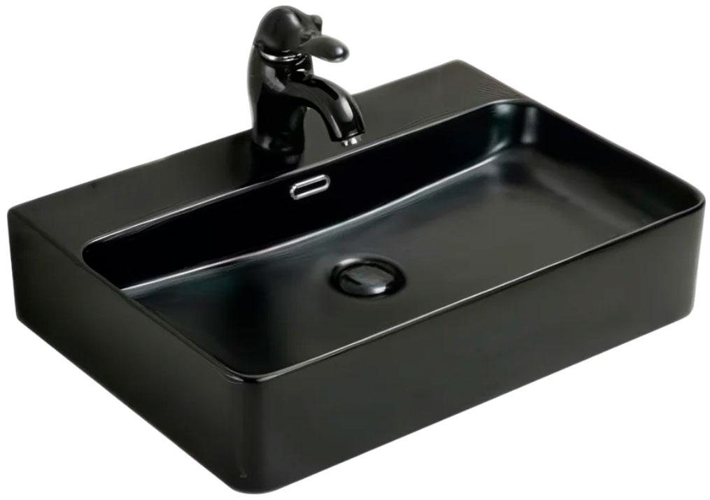 Раковина накладная 60.5x41.5x13.5 см, встроенный слив-перелив, БЕЗ донного клапана, цв. черный ZZ