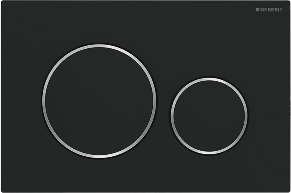 Клавиша двойного смыва, (панель и клавиши цв.черный матовый лак, кольца глянцевый хром), Sigma20 ZZ