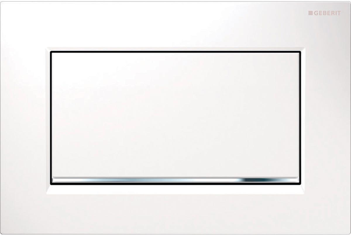 Клавиша одинарного смыва, для системы смыв стоп, (цинковое литье, рамка, кнопка цв.белый, декор.полоска цв.хром глянц.), Sigma 30 ZZ