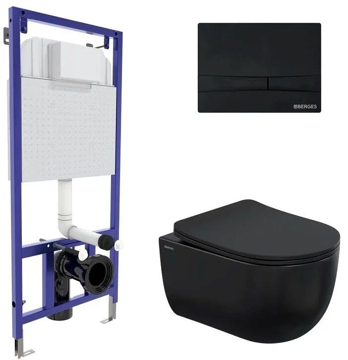 Комплект: Унитаз подвесной+сиденье с микролифтом цв.черный + инсталляция + клавиша смыва черный ZZ