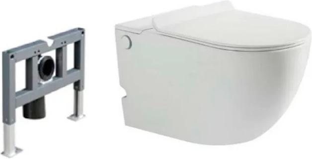 Подвесной унитаз c крышкой-сиденьем микролифт, безободковый, с импульсной системой смыва, инсталляция в комплекте, цв.белый ZZ