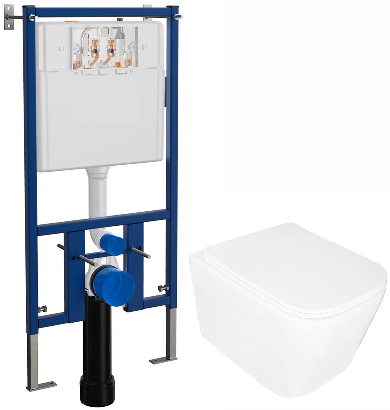 Комплект: инсталляция для подвес. унитаза + подвес. безободковый унитаз Delphi  с сиденьем микрл. ZZ