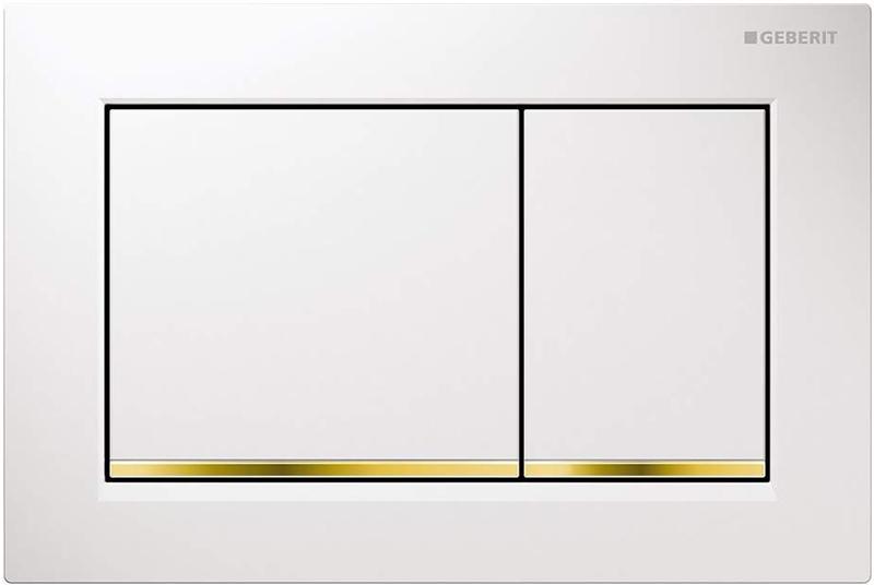 Клавиша смыва "Omega 30" для инсталляции арт.111.060.00.1, рамка белая, декоративная планка позолоченная, кнопки белые ZZ