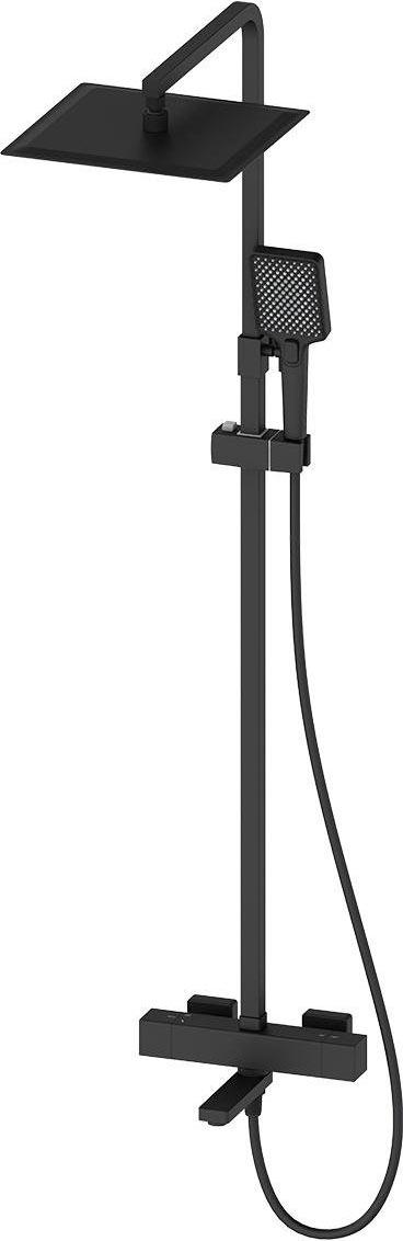 Смеситель-термостат для ванны(душа), со стационарным верхн.душем 30х20см., душевая лейка, шланг в компл., (цв.черный матовый), D-LINE ZZ