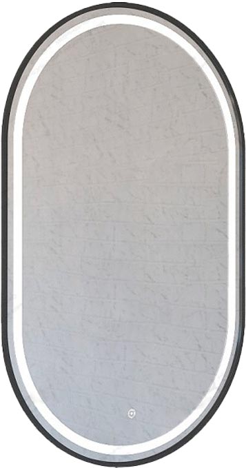 Зеркало овальное 80х50 см, на алюминиевом профиле, с LED подсветкой 6500К, с сенсорным выключателем, цв.черный