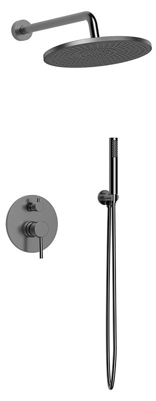Душевой комплект : встраиваемый смеситель + внутренняя часть, верхний/ручной душ, цв.оружейная сталь ZZ