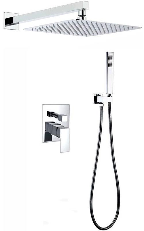 Душевой комплект : встраиваемый смеситель + внутренняя часть, верхний/ручной душ, цв.хром, ZZ