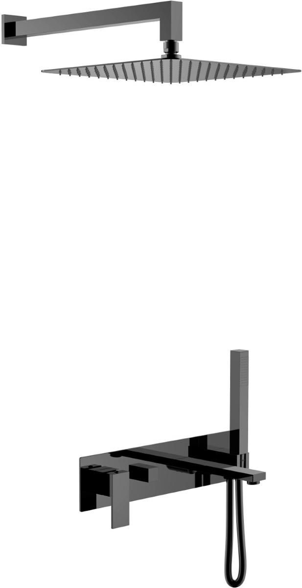 Душевой комплект для ванны/душа : встр.смеситель + внутренняя часть, верхний/ручной душ, излив, держатель, цв. оружейная сталь глянец ZZ