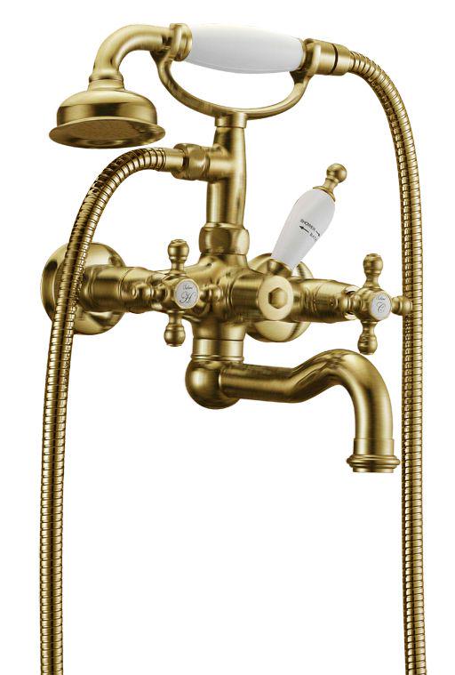 Смеситель для ванны Medici Presente, двуручковый,  с душевым гарнитуром, бронза ZZ
