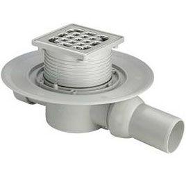 Трап, h=75мм, выход вбок DN 50мм, 0,9л/с, (пластик цв. серый), решетка из нерж.стали 100х100мм, в компл., Viega ZZ