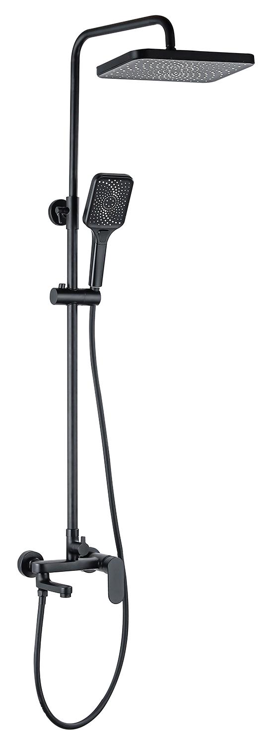 Душевая стойка для ванны и душа, с коротким поворотным изливом,  душ. аксессуары в компл, цв.черный ZZ