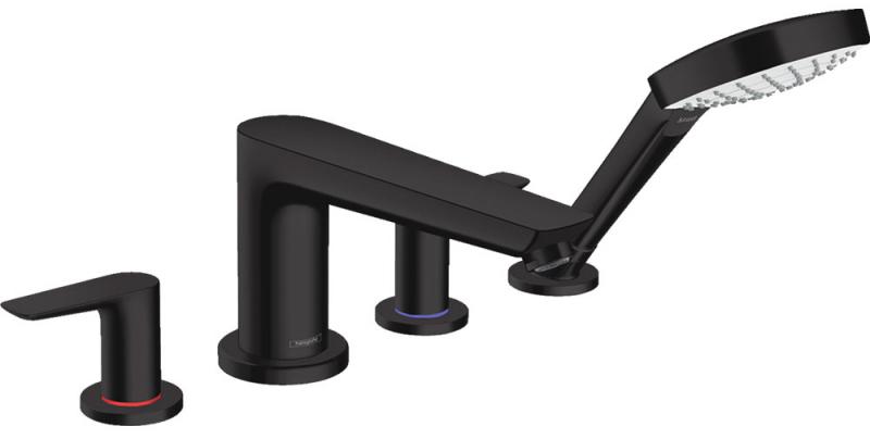 Смеситель для ванны, встраиваемый в борт на 4 отв., лейка в компл., (внешняя часть БЕЗ скрытой арт.13244180), (цв.матовый черный), Talis E ZZ