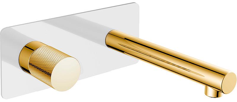 Смеситель для раковины  Boheme Stick 125-WG.2 С ВНУТРЕННЕЙ ЧАСТЬЮ, white, touch gold, встраиваемый в стену, цв. белый + золото, ZZ