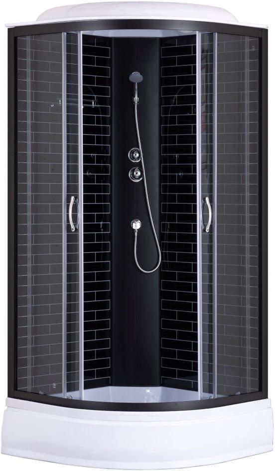 Душевая кабина  90х90х215, закрытая, c крышей, поддон 25 см, черный кирпичный узор, серое стекло 4мм, профиль черный, ZZ