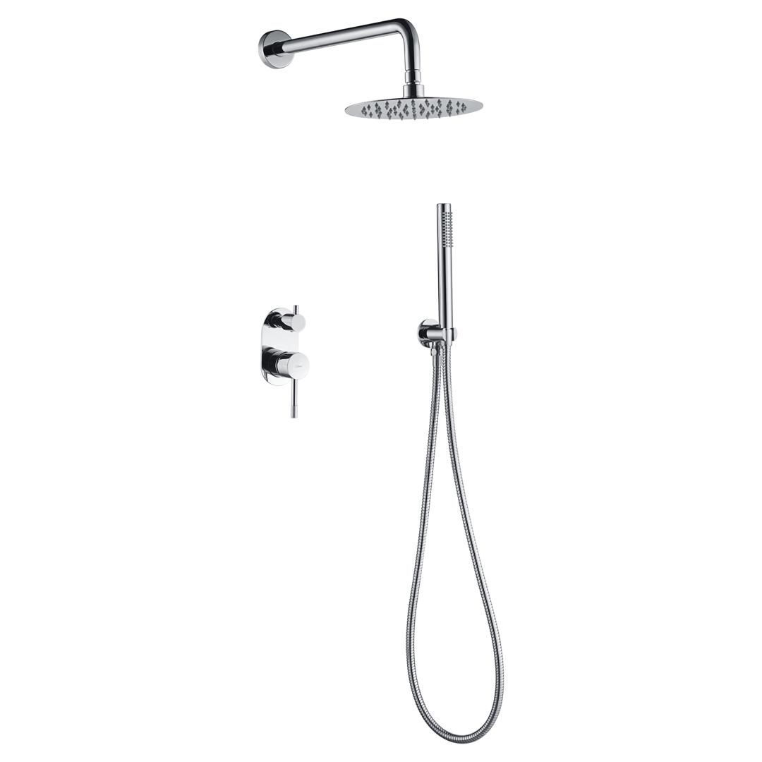 Комплект встраиваемого смесителя для ванны/душа (смеситель с внешней и встраив.частью, лейка, шланг, верхний душ с кронштейном), цв.хром ZZ