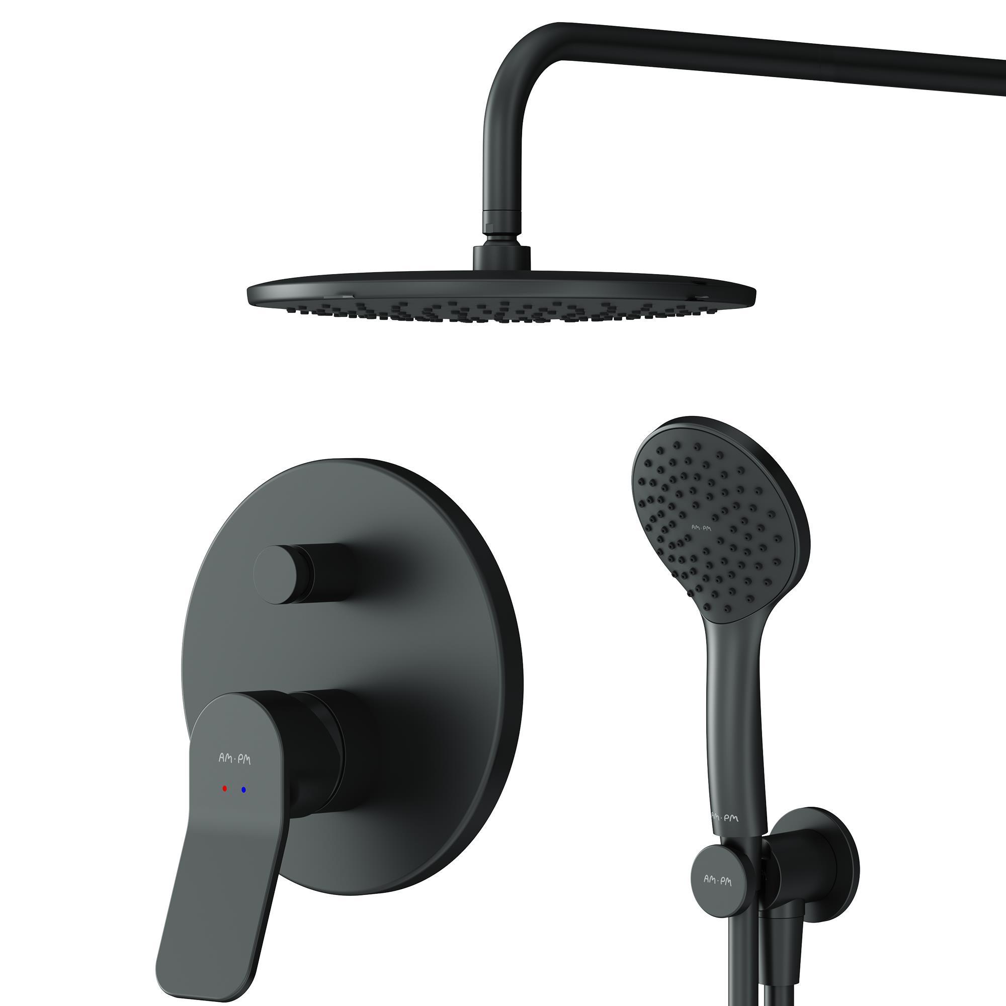 Душевой комплект для душа : встраиваемый смеситель + внутренняя часть, верхний/ручной душ, держатель, цв.черный ZZ