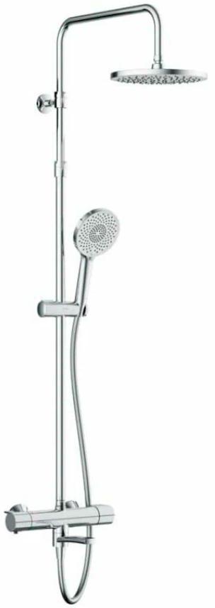 Душевая стойка с изливом и термостатом (душевой шланг, ручной + верхний душ) цв.хром