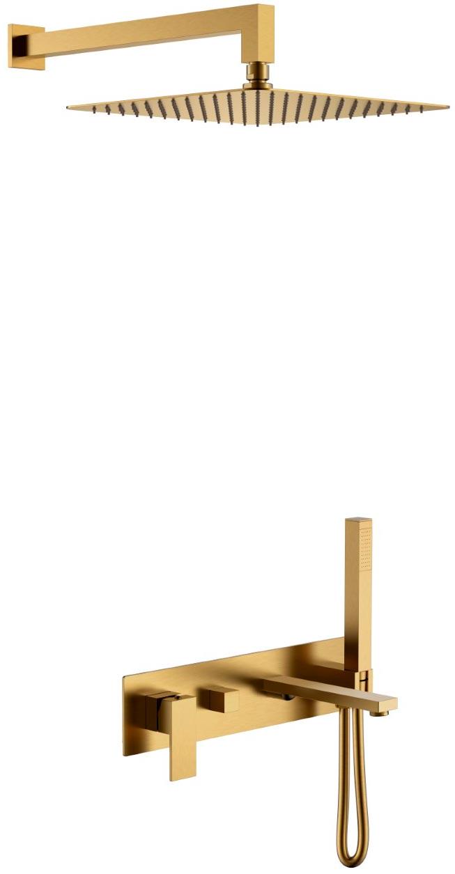 Душевой комплект встраиваемый (ручной, тропический душ, смеситель. шланг, излив, держатель душа) цв. бронза ZZ