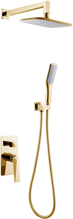 Смеситель встроенный + верхний душ + ручной душ, цв. золото, ZZ
