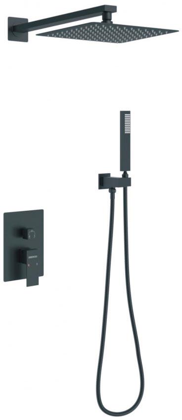 Душевой комплект : встраиваемый смеситель + внутренняя часть, верхний/ручной душ, цв.черный ZZ